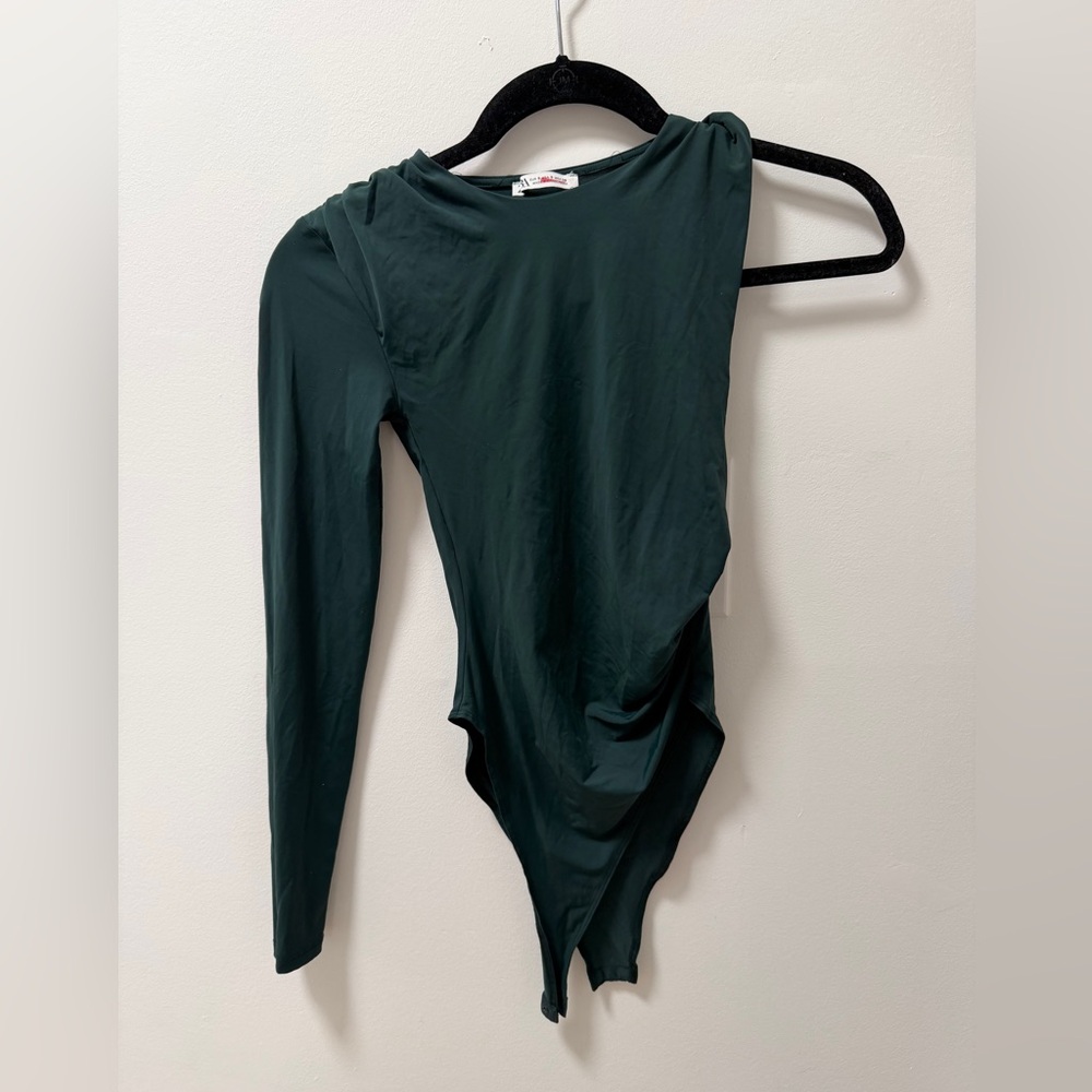 Zara Dark Green Asymmetrical Bodysuit